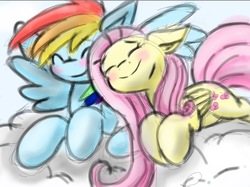 Size: 818x612 | Tagged: safe, artist:honorandpride, fluttershy, rainbow dash, g4, cute, dashabetes, female, lesbian, ship:flutterdash, shipping, shyabetes