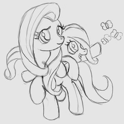 Size: 900x900 | Tagged: safe, artist:the-paper-pony, fluttershy, butterfly, g4, filly, lineart, monochrome