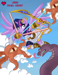 Size: 500x647 | Tagged: safe, artist:ladypixelheart, twilight sparkle, alicorn, pony, g4, arrow, bow (weapon), bow and arrow, crossover, female, kid icarus, mare, monoeye, nintendo, pit (kid icarus), twilight sparkle (alicorn)