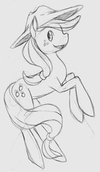 Size: 755x1291 | Tagged: safe, artist:mightylioness, applejack, earth pony, pony, g4, female, looking back, monochrome, rearing, solo