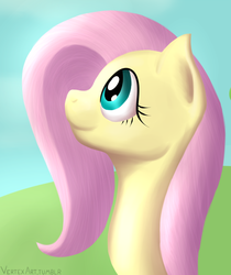 Size: 2100x2500 | Tagged: safe, artist:vertex-the-pony, fluttershy, g4, cute, female, looking up, shyabetes, sky, smiling, solo