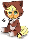 Size: 114x149 | Tagged: safe, artist:starrenpi, applejack, cat, g4, animated, applecat, clothes, costume, cute, female, hnnng, sitting, solo