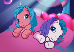 Size: 1419x1000 | Tagged: safe, screencap, heart bright, star flight, pony, g3, two for the sky, bed, female, pillow, shipping fuel