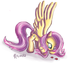Size: 873x777 | Tagged: safe, artist:nedemai, fluttershy, ladybug, pegasus, pony, g4, female, looking at something, solo, spread wings, wings