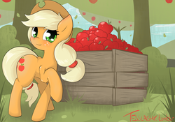 Size: 3678x2568 | Tagged: safe, artist:tesslashy, applejack, g4, apple, female, raised hoof, solo, tree