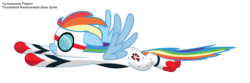 Size: 1248x416 | Tagged: safe, artist:ethanchang, rainbow dash, pegasus, pony, g4, 1st awesome platoon, clothes, costume, female, flying, goggles, mare, solo, thunderbirds (air force), uniform, us air force