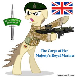 Size: 720x736 | Tagged: safe, artist:ethanchang, oc, oc only, 1st awesome platoon, britain, british army, gun, military, rifle, royal marines, sa80, solo, united kingdom