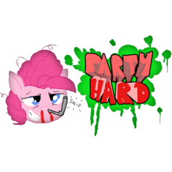 Size: 894x894 | Tagged: safe, artist:oscarndraw, pinkie pie, earth pony, pony, g4, blood, cocaine, disembodied head, drugs, female, mare, nosebleed, party hard, simple background, sniffing, solo, text, transparent background, vector