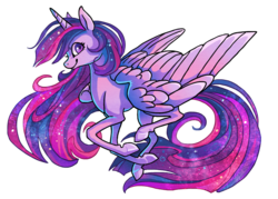 Size: 847x607 | Tagged: safe, artist:griffsnuff, twilight sparkle, alicorn, pony, g4, ethereal mane, female, galloping, horn, mare, simple background, smiling, solo, starry mane, transparent background, twilight sparkle (alicorn), wings