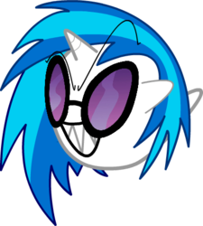Size: 397x442 | Tagged: safe, artist:lagmobile, dj pon-3, vinyl scratch, ghost, undead, g4, boo (super mario), booified, crossover, female, grin, nintendo, sharp teeth, simple background, smiling, solo, species swap, sunglasses, super mario bros., transparent background, vector