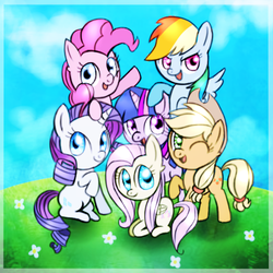 Size: 512x512 | Tagged: safe, artist:flarities, applejack, fluttershy, pinkie pie, rainbow dash, rarity, twilight sparkle, g4, chibi, cute, mane six