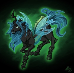 Size: 1000x987 | Tagged: dead source, safe, artist:flowflame, queen chrysalis, changeling, changeling queen, g4, female, solo