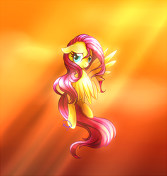 Size: 735x774 | Tagged: safe, artist:lethalaurora, fluttershy, g4, female, floppy ears, flying, looking at you, smiling, solo, spread wings
