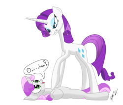 Size: 1642x1391 | Tagged: safe, artist:theorous, rarity, sweetie belle, pony, unicorn, g4, belle sisters, duo, duo female, female, filly, foal, gratuitous japanese, horn, japanese, mare, now you fucked up, oniichan, siblings, simple background, sisters, transparent background