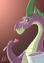 Size: 2480x3508 | Tagged: safe, artist:juliawestwick, spike, g4, adult spike, future spike, ice cream, male, older, older spike, solo, spikezilla