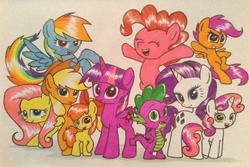 Size: 1968x1316 | Tagged: safe, artist:mrhaliboot, apple bloom, applejack, fluttershy, pinkie pie, rainbow dash, rarity, scootaloo, spike, sweetie belle, twilight sparkle, alicorn, pony, g4, cutie mark crusaders, female, mane seven, mane six, mare, traditional art, twilight sparkle (alicorn)