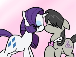 Size: 452x339 | Tagged: safe, artist:miss-zi-zi, octavia melody, rarity, earth pony, pony, unicorn, g4, duo, duo female, eyes closed, female, kiss on the lips, kissing, lesbian, mare, pink background, raritavia, simple background
