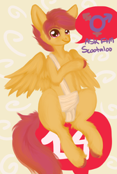 Size: 697x1039 | Tagged: safe, artist:coppahhead, scootaloo, ask ftm scootaloo, g4, ask, bandage, breast binding, colt, hooves, male, pride, solo, trans male, trans stallion scootaloo, transgender