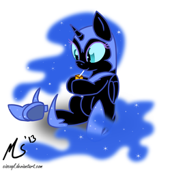 Size: 995x1000 | Tagged: safe, artist:ciscoql, nightmare moon, g4, cute, female, filly, juice box, nightmare woon, solo