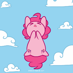 Size: 500x500 | Tagged: safe, artist:php56, pinkie pie, earth pony, pony, g4, animated, both cutie marks, chibi, eyes closed, female, flying, how, in which pinkie pie forgets how to gravity, mare, open mouth, pinkie being pinkie, pinkie physics, sky, solo