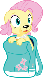 Size: 1541x2760 | Tagged: safe, artist:omega-style, fluttershy, spike, spike the regular dog, dog, equestria girls, g4, backpack, female, simple background, solo, species swap, spike the dog, transparent background, vector