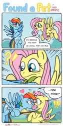 Size: 1634x3235 | Tagged: safe, artist:redapropos, fluttershy, rainbow dash, pegasus, pony, g4, may the best pet win, bedroom eyes, blushing, collar, collaring, comic, dialogue, female, find a pet, flutterpet, heart, hilarious in hindsight, leash, lesbian, looking at each other, mare, open mouth, pet play, scene interpretation, ship:flutterdash, shipping, smiling