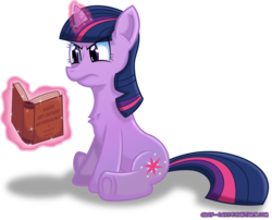 Size: 3336x2689 | Tagged: safe, artist:gray--day, twilight sparkle, g4, book, chest fluff, female, magic, reading, solo, twilight sparkle is not amused, unamused