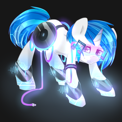 Size: 1000x1000 | Tagged: safe, artist:camellia, dj pon-3, vinyl scratch, pony, unicorn, g4, female, glowing, hmd, looking at you, mare, solo