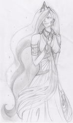 Size: 7792x13120 | Tagged: safe, artist:kulturschock, princess celestia, human, g4, absurd resolution, clothes, dress, female, humanized, simple background, smiling, solo, traditional art