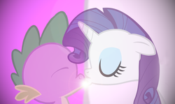 Size: 1511x900 | Tagged: safe, artist:flare-chaser, rarity, spike, dragon, pony, unicorn, g4, duo, female, kiss on the lips, kissing, male, mare, ship:sparity, shipping, straight