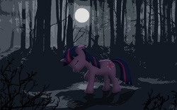 Size: 1280x800 | Tagged: safe, artist:fleeex, twilight sparkle, g4, crying, female, forest, night, solo