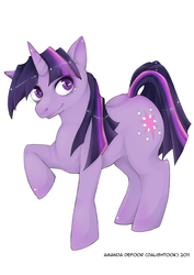 Size: 2480x3507 | Tagged: safe, artist:dalishtook, twilight sparkle, pony, unicorn, g4, female, mare, raised hoof, simple background, smiling, solo, white background