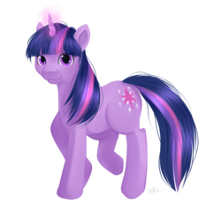 Size: 910x874 | Tagged: safe, artist:kiichiii, twilight sparkle, pony, unicorn, g4, female, glowing horn, horn, looking at you, simple background, smiling, solo, transparent background