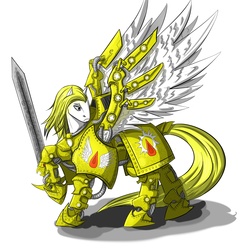Size: 3500x3500 | Tagged: safe, artist:dru-4an, angel, pegasus, pony, armor, blood angels, ponified, primarch, sanguinius, solo, sword, terminator armor, warhammer (game), warhammer 30k, warhammer 40k, warrior, weapon