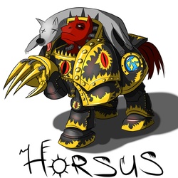 Size: 3500x3500 | Tagged: safe, artist:dru-4an, pony, armor, claw, horus lupercal, luna wolves, ponified, power armor, powered exoskeleton, primarch, solo, sons of horus, talon of horus, terminator armor, warhammer (game), warhammer 30k, warhammer 40k, warrior, weapon