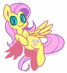 Size: 391x425 | Tagged: safe, artist:zhampy, fluttershy, pegasus, pony, g4, female, flying, looking at you, mare, simple background, smiling, solo, white background