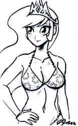 Size: 1472x2370 | Tagged: safe, artist:johnjoseco, princess celestia, human, g4, belly button, bikini, clothes, female, humanized, monochrome, solo, swimsuit