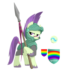 Size: 2900x3452 | Tagged: safe, artist:equestria-prevails, oc, oc only, oc:diamond dust, crystal pony, pony, armor, colored hooves, cutie mark, simple background, solo, spear, transparent background