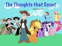 Size: 1032x774 | Tagged: safe, artist:ikemtz16, applejack, fluttershy, pinkie pie, rainbow dash, rarity, twilight sparkle, human, g4, cover art, cowboy, fanfic, fimfiction, the thoughts that count