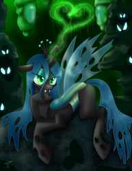 Size: 2550x3300 | Tagged: safe, artist:jitterbugjive, queen chrysalis, changeling, changeling queen, g4, cocoon, crown, female, heart, jewelry, magic, regalia