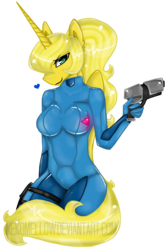 Size: 1302x1945 | Tagged: safe, artist:nekomellow, oc, oc only, oc:ticket, alicorn, anthro, alicorn oc, anthro oc, breasts, female, metroid, samus aran, simple background, solo, titcket, transparent background, zero suit