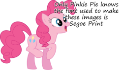 Size: 1500x865 | Tagged: safe, pinkie pie, g4, female, font, solo, style emulation