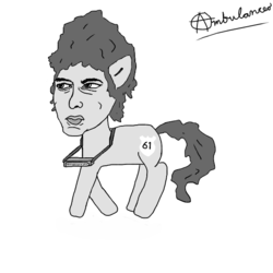 Size: 598x598 | Tagged: safe, artist:ambulanceo, earth pony, pony, bob dylan, harmonica, musical instrument, ponified, solo, wat