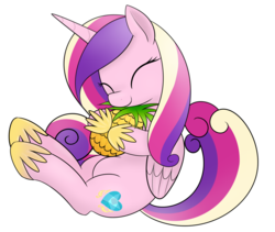 Size: 1600x1350 | Tagged: safe, artist:mcsadat, princess cadance, alicorn, pony, g4, cargo ship, cute, cutedance, eyes closed, female, pineapple, shipping, solo