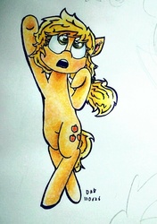 Size: 510x725 | Tagged: safe, artist:danadyu, applejack, earth pony, pony, g4, bipedal, female, solo, traditional art