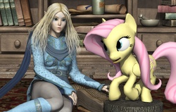 Size: 2750x1750 | Tagged: safe, artist:coutelier, fluttershy, g4, 3d, aerie, baldur's gate, castle scene, crossover, dungeons and dragons, poser, wat