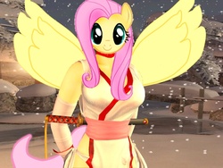 Size: 1024x768 | Tagged: safe, artist:odiz, fluttershy, g4, breasts, busty fluttershy, dead or alive, female, kasumi, solo