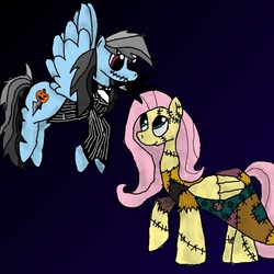 Size: 600x600 | Tagged: safe, artist:lonelove, fluttershy, rainbow dash, g4, 30 day otp challenge, cosplay, female, jack skellington, lesbian, sally skellington, ship:flutterdash, shipping, the nightmare before christmas