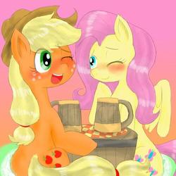 Size: 500x500 | Tagged: safe, artist:wonton soup, applejack, fluttershy, g4, cider