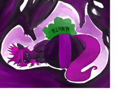 Size: 704x576 | Tagged: safe, artist:thefimp, oc, oc only, oc:queen heartsong, changeling, changeling queen, big belly, changeling overfeeding, changeling queen oc, chunkling, chunkling queen, fat, purple changeling, queen, solo